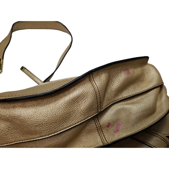 Perlina Leather Light Gold Shoulder Saddle Bag - Picture 2 of 6